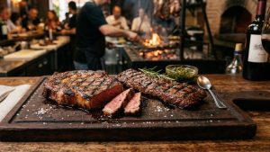 Carne a la brasa en restaurante argentino