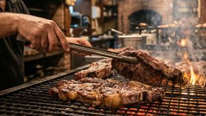 Asando carne a la parrilla